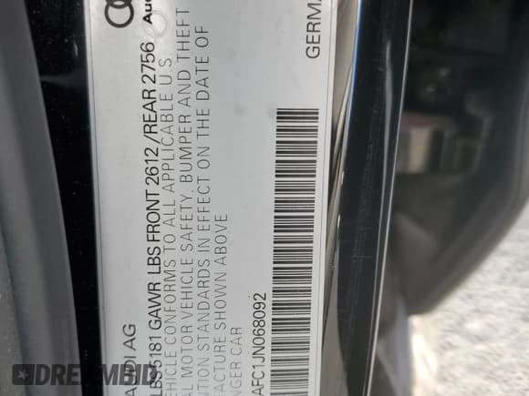 ✅ 2018 Audi A6 Premium • VIN: WAUF8AFC1JN068092 • Lot: 93255275. Listed on Copart with 110,979 mi. Free auction sales archive from the USA and detailed vehicle history report at DreamBid. Image 12.