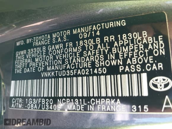 ✅ 2015 Toyota Yaris L • VIN: VNKKTUD35FA021450 • Lot: 43458093. Wystawiony na IAAI z przebiegiem 94 826 mil. Bezpłatny archiwum sprzedaży aukcyjnych z USA i szczegółowy raport historii pojazdu na DreamBid. Zdjęcie 9.