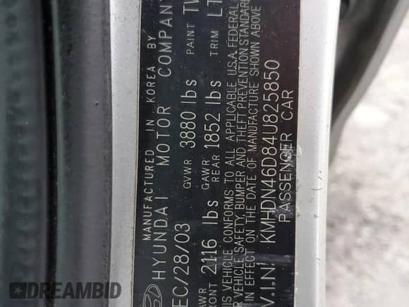 2004 Hyundai Elantra GLS с VIN KMHDN46D84U825850, выставлен на аукционе Copart как лот 85688394 с пробегом 90 478 миль миль и Чистый • Clean title. История ставок и продаж доступна на DreamBid. Изображение 12.