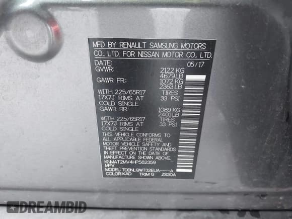 ✅ 2017 Nissan Rogue SV • VIN: KNMAT2MV4HP582359 • Lot: 43692535. Listed on IAAI with 153,063 mi. Free auction sales archive from the USA and detailed vehicle history report at DreamBid. Image 9.