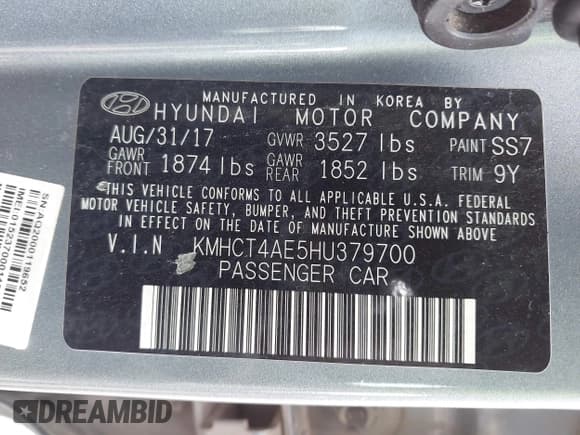 ✅ 2017 Hyundai Accent SE • VIN: KMHCT4AE5HU379700 • Лот: 43712939. Опубликован ранее на IAAI с пробегом 129 260 миль. Бесплатный доступ к архиву аукционных продаж из США и подробный отчёт об истории автомобиля на DreamBid. Изображение 9.