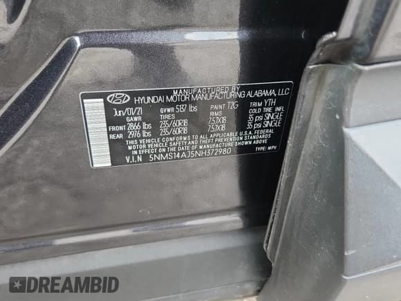 ✅ 2022 Hyundai Santa Fe SE • VIN: 5NMS14AJ5NH372980 • Lot: 60318535. Listed on Copart with 61,418 mi. Free auction sales archive from the USA and detailed vehicle history report at DreamBid. Image 13.