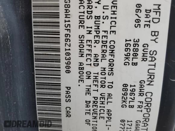 ✅ 2006 Saturn ION • VIN: 1G8AW15F66Z103900 • Lot: 80871444. Wystawiony na Copart z przebiegiem 133 669 mil. Bezpłatny archiwum sprzedaży aukcyjnych z USA i szczegółowy raport historii pojazdu na DreamBid. Zdjęcie 12.