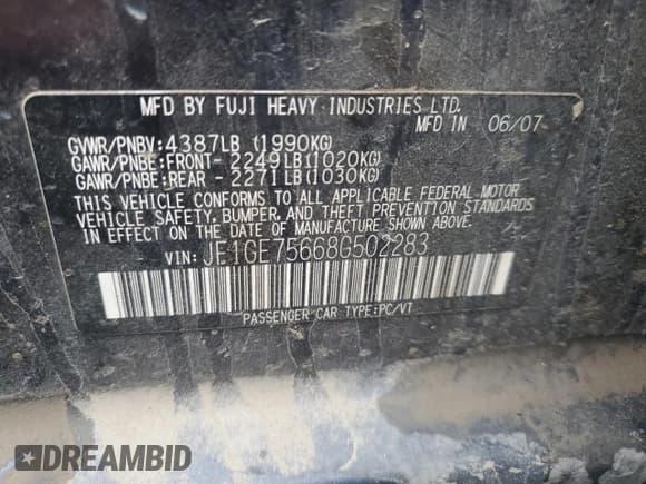 ✅ 2008 Subaru Impreza WRX • VIN: JF1GE75668G502283 • Lot: 75533584. Listed on Copart with 133,584 mi. Free auction sales archive from the USA and detailed vehicle history report at DreamBid. Image 12.