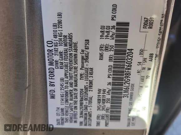 ✅ 2015 Lincoln MKZ • VIN: 3LN6L2G98FR603204 • Lot: 91087465. Wystawiony na Copart z przebiegiem 149 920 mil. Bezpłatny archiwum sprzedaży aukcyjnych z USA i szczegółowy raport historii pojazdu na DreamBid. Zdjęcie 12.