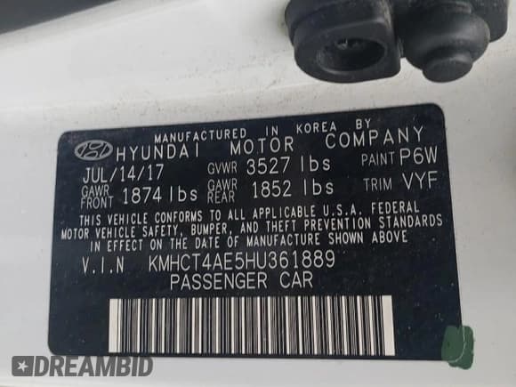 ✅ 2017 Hyundai Accent SE • VIN: KMHCT4AE5HU361889 • Лот: 47274324. Опубликован ранее на Copart с пробегом Не указан. Бесплатный доступ к архиву аукционных продаж из США и подробный отчёт об истории автомобиля на DreamBid. Изображение 12.