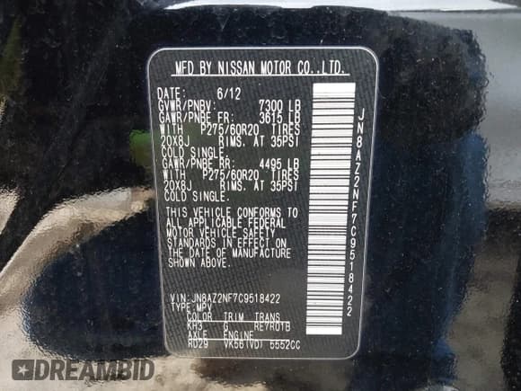 ✅ 2012 Infiniti QX56 7-passenger • VIN: JN8AZ2NF7C9518422 • Лот: 43796604. Опубликован ранее на IAAI с пробегом 151 666 миль. Бесплатный доступ к архиву аукционных продаж из США и подробный отчёт об истории автомобиля на DreamBid. Изображение 9.