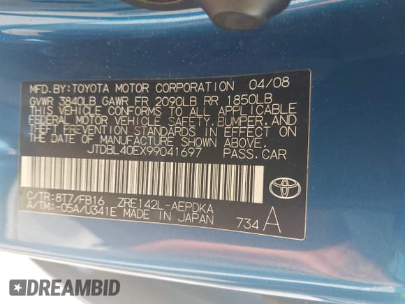 ✅ 2009 Toyota Corolla • VIN: JTDBL40EX99041697 • Lot: 43198894. Wystawiony na IAAI z przebiegiem 177 565 mil. Bezpłatny archiwum sprzedaży aukcyjnych z USA i szczegółowy raport historii pojazdu na DreamBid. Zdjęcie 9.