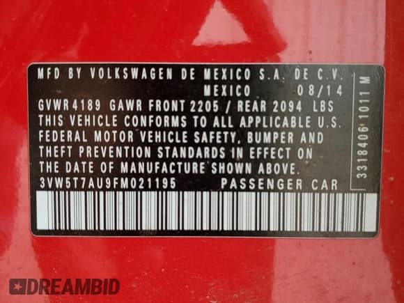 ✅ 2015 Volkswagen Golf GTI S • VIN: 3VW5T7AU9FM021195 • Лот: 66187644. Опубликован ранее на Copart с пробегом 61 334 миль. Бесплатный доступ к архиву аукционных продаж из США и подробный отчёт об истории автомобиля на DreamBid. Изображение 14.