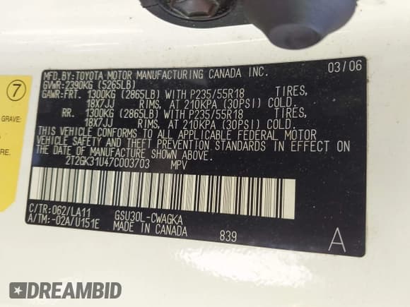 ✅ 2007 Lexus RX 350 • VIN: 2T2GK31U47C003703 • Лот: 43543912. Опубликован ранее на IAAI с пробегом 354 276 миль. Бесплатный доступ к архиву аукционных продаж из США и подробный отчёт об истории автомобиля на DreamBid. Изображение 9.