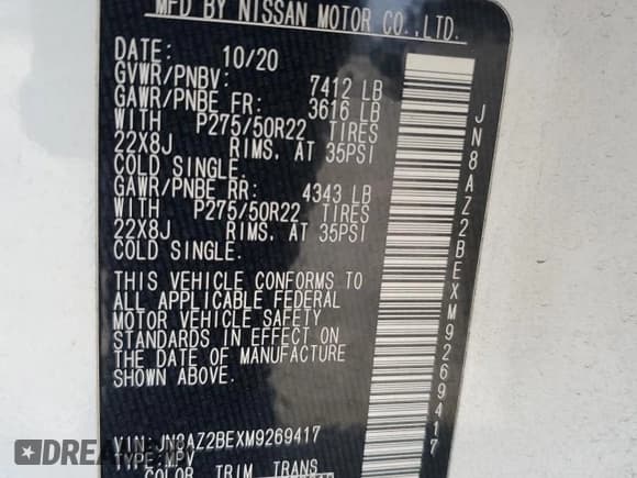 ✅ 2021 Infiniti QX80 Sensory • VIN: JN8AZ2BEXM9269417 • Lot: 55271015. Listed on Copart with 79,476 mi. Free auction sales archive from the USA and detailed vehicle history report at DreamBid. Image 14.