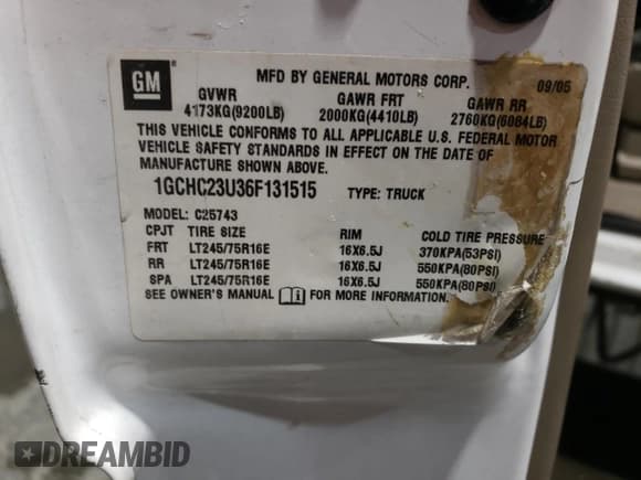 ✅ 2006 Chevrolet Silverado 2500HD Work Truck • VIN: 1GCHC23U36F131515 • Лот: 89382065. Опубликован ранее на Copart с пробегом 276 530 миль. Бесплатный доступ к архиву аукционных продаж из США и подробный отчёт об истории автомобиля на DreamBid. Изображение 12.