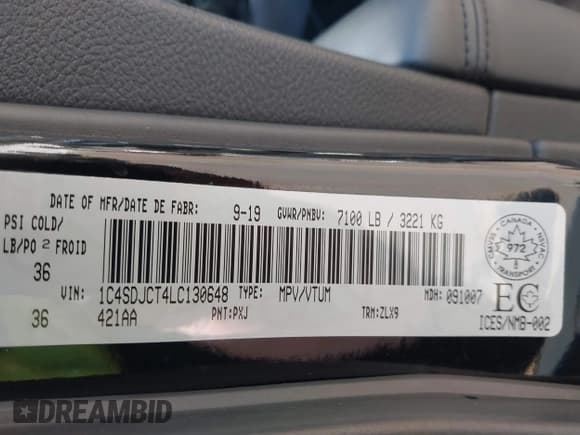 ✅ 2020 Dodge Durango R/T • VIN: 1C4SDJCT4LC130648 • Lot: 43141751. Wystawiony na IAAI z przebiegiem 62 082 mil. Bezpłatny archiwum sprzedaży aukcyjnych z USA i szczegółowy raport historii pojazdu na DreamBid. Zdjęcie 9.