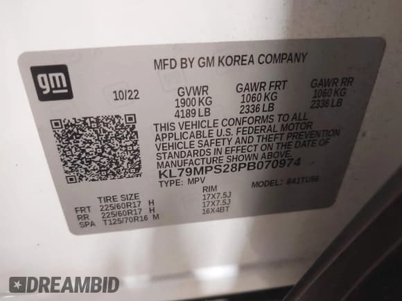 ✅ 2023 Chevrolet TrailBlazer LT • VIN: KL79MPS28PB070974 • Лот: 42643373. Опубликован ранее на IAAI с пробегом 42 166 миль. Бесплатный доступ к архиву аукционных продаж из США и подробный отчёт об истории автомобиля на DreamBid. Изображение 9.