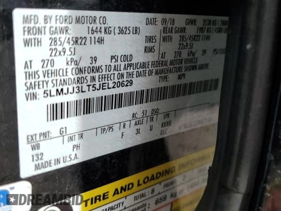 ✅ 2018 Lincoln Navigator Reserve • VIN: 5LMJJ3LT5JEL20629 • Lot: 67652775. Listed on Copart with 86,566 mi. Free auction sales archive from the USA and detailed vehicle history report at DreamBid. Image 13.