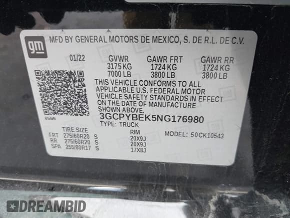 ✅ 2022 Chevrolet Silverado 1500 Custom • VIN: 3GCPYBEK5NG176980 • Lot: 41860805. Wystawiony na IAAI z przebiegiem 104 807 mil. Bezpłatny archiwum sprzedaży aukcyjnych z USA i szczegółowy raport historii pojazdu na DreamBid. Zdjęcie 9.