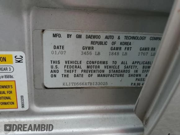 ✅ 2007 Chevrolet Aveo LS • VIN: KL1TD566X7B133025 • Лот: 58315175. Опубликован ранее на Copart с пробегом 201 099 миль. Бесплатный доступ к архиву аукционных продаж из США и подробный отчёт об истории автомобиля на DreamBid. Изображение 12.