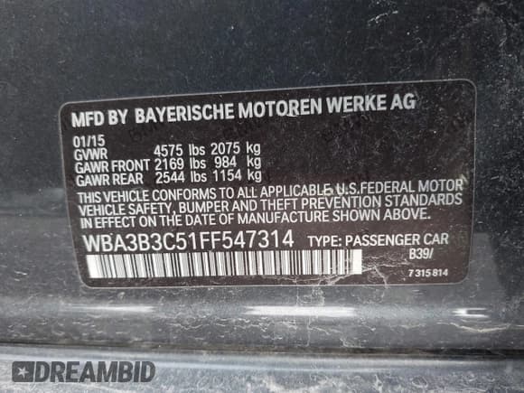 ✅ 2015 BMW 3 Series 328i xDrive • VIN: WBA3B3C51FF547314 • Lot: 41698904. Listed on IAAI with Not provided. Free auction sales archive from the USA and detailed vehicle history report at DreamBid. Image 9.