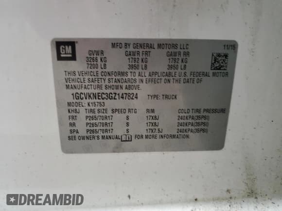 ✅ 2016 Chevrolet Silverado 1500 Work Truck • VIN: 1GCVKNEC3GZ147824 • Лот: 85074815. Опубликован ранее на Copart с пробегом 240 192 миль. Бесплатный доступ к архиву аукционных продаж из США и подробный отчёт об истории автомобиля на DreamBid. Изображение 12.