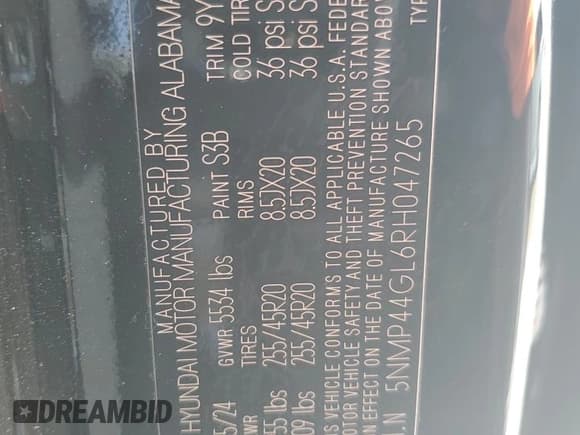 ✅ 2024 Hyundai Santa Fe Limited • VIN: 5NMP44GL6RH047265 • Lot: 80676555. Listed on Copart with 6,620 mi. Free auction sales archive from the USA and detailed vehicle history report at DreamBid. Image 14.