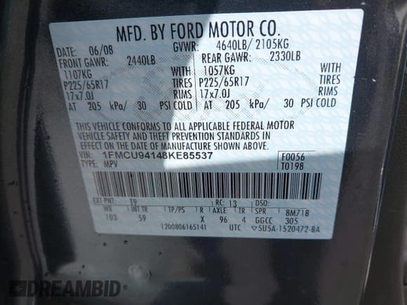 ✅ 2008 Ford Escape Limited • VIN: 1FMCU94148KE85537 • Лот: 43500875. Опубликован ранее на IAAI с пробегом 101 223 миль. Бесплатный доступ к архиву аукционных продаж из США и подробный отчёт об истории автомобиля на DreamBid. Изображение 9.