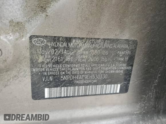 2014 Hyundai Elantra SE с VIN 5NPDH4AE9EH530330, выставлен на аукционе Copart как лот 65229354 с пробегом 65 770 миль миль и Списание • Salvage title. История ставок и продаж доступна на DreamBid. Изображение 15.