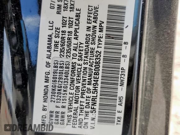 ✅ 2014 Honda Odyssey Touring • VIN: 5FNRL5H94EB008352 • Лот: 93009655. Опубликован ранее на Copart с пробегом 138 878 миль. Бесплатный доступ к архиву аукционных продаж из США и подробный отчёт об истории автомобиля на DreamBid. Изображение 13.