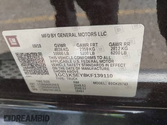 2019 Chevrolet Silverado 2500HD LT with VIN 1GC1KSEY8KF139110, listed as a IAAI auction lot 43041636 with 75,212 mi miles and . Bid and sale history available at DreamBid. Image 9.