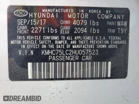 2017 Hyundai Ioniq SEL с VIN KMHC75LC2HU057523, выставлен на аукционе Copart как лот 80983994 с пробегом Не указан миль и Списание • Salvage title. История ставок и продаж доступна на DreamBid. Изображение 12.
