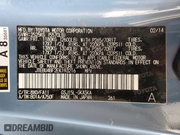 ✅ 2014 Toyota FJ Cruiser • VIN: JTEBU4BF2EK193216 • Лот: 72034025. Опубликован ранее на Copart с пробегом 162 457 миль. Бесплатный доступ к архиву аукционных продаж из США и подробный отчёт об истории автомобиля на DreamBid. Изображение 12.