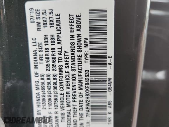 ✅ 2019 Honda CR-V EX-L • VIN: 7FARW2H8XKE042633 • Lot: 86649435. Wystawiony na Copart z przebiegiem 60 246 mil. Bezpłatny archiwum sprzedaży aukcyjnych z USA i szczegółowy raport historii pojazdu na DreamBid. Zdjęcie 12.