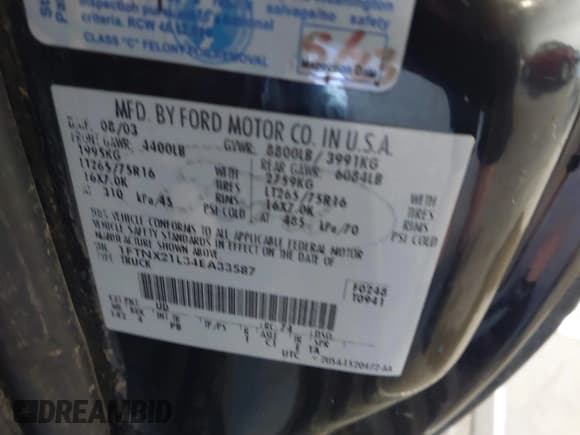 ✅ 2004 Ford F-250 XL • VIN: 1FTNX21L34EA33587 • Lot: 42839511. Listed on IAAI with Not provided. Free auction sales archive from the USA and detailed vehicle history report at DreamBid. Image 9.