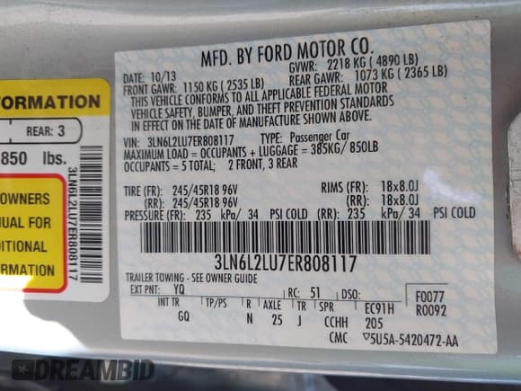 ✅ 2014 Lincoln MKZ Hybrid • VIN: 3LN6L2LU7ER808117 • Lot: 43097766. Listed on IAAI with 104,542 mi. Free auction sales archive from the USA and detailed vehicle history report at DreamBid. Image 9.