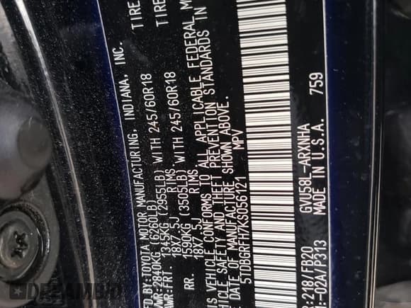 ✅ 2019 Toyota Highlander Hybrid LE • VIN: 5TDBGRFH7KS056121 • Лот: 45170375. Опубликован ранее на Copart с пробегом 113 027 миль. Бесплатный доступ к архиву аукционных продаж из США и подробный отчёт об истории автомобиля на DreamBid. Изображение 16.