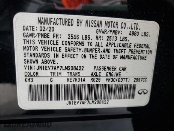 ✅ 2020 Infiniti Q50 Luxe • VIN: JN1EV7AP7LM208422 • Лот: 85119875. Опубликован ранее на Copart с пробегом 177 127 миль. Бесплатный доступ к архиву аукционных продаж из США и подробный отчёт об истории автомобиля на DreamBid. Изображение 12.