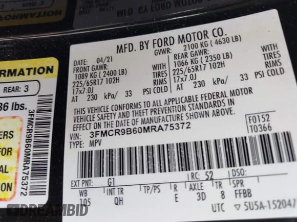 ✅ 2021 Ford Bronco Sport Big Bend • VIN: 3FMCR9B60MRA75372 • Lot: 43500776. Listed on IAAI with 50,277 mi. Free auction sales archive from the USA and detailed vehicle history report at DreamBid. Image 9.