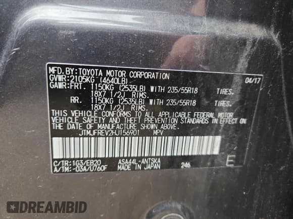 ✅ 2017 Toyota RAV4 SE • VIN: JTMJFREV2HJ156901 • Lot: 86880895. Wystawiony na Copart z przebiegiem 123 294 mil. Bezpłatny archiwum sprzedaży aukcyjnych z USA i szczegółowy raport historii pojazdu na DreamBid. Zdjęcie 12.