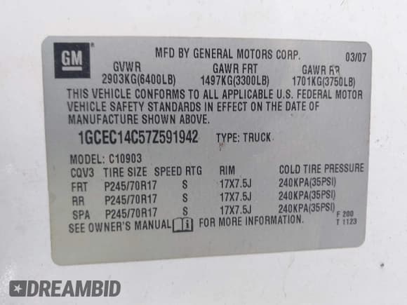 ✅ 2007 Chevrolet Silverado 1500 Work Truck • VIN: 1GCEC14C57Z591942 • Lot: 43617791. Listed on IAAI with 222,492 mi. Free auction sales archive from the USA and detailed vehicle history report at DreamBid. Image 9.