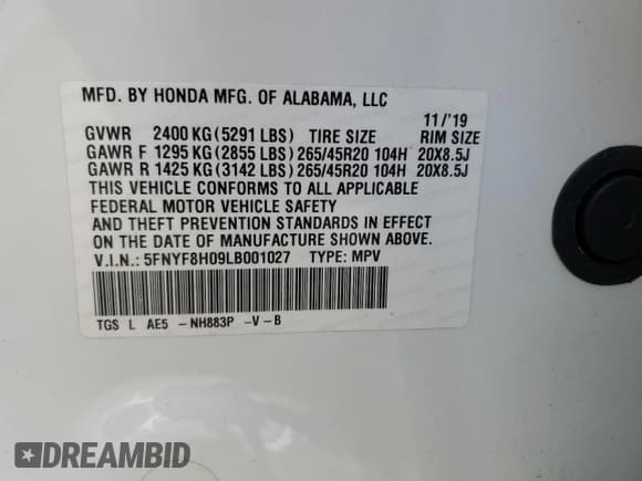 ✅ 2020 Honda Passport Elite • VIN: 5FNYF8H09LB001027 • Lot: 82950684. Wystawiony na Copart z przebiegiem 97 194 mil. Bezpłatny archiwum sprzedaży aukcyjnych z USA i szczegółowy raport historii pojazdu na DreamBid. Zdjęcie 14.