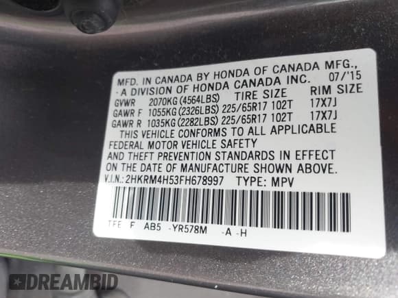 ✅ 2015 Honda CR-V EX • VIN: 2HKRM4H53FH678997 • Lot: 43736050. Listed on IAAI with 137,054 mi. Free auction sales archive from the USA and detailed vehicle history report at DreamBid. Image 9.