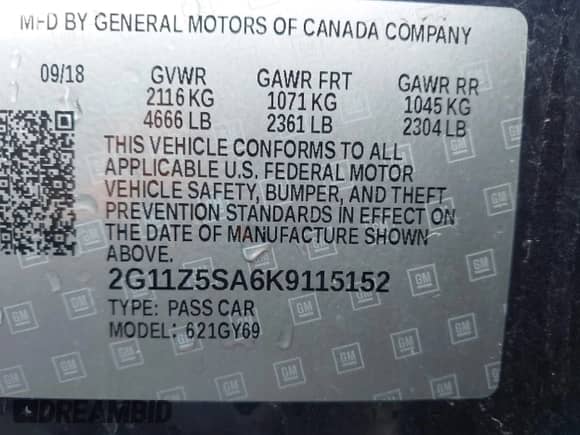 2019 Chevrolet Impala LT with VIN 2G11Z5SA6K9115152, listed as a IAAI auction lot 42133510 with 40,724 mi miles and . Bid and sale history available at DreamBid. Image 9.