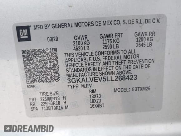 ✅ 2020 GMC Terrain SLT • VIN: 3GKALVEV5LL268423 • Lot: 42077892. Listed on IAAI with 104,735 mi. Free auction sales archive from the USA and detailed vehicle history report at DreamBid. Image 9.