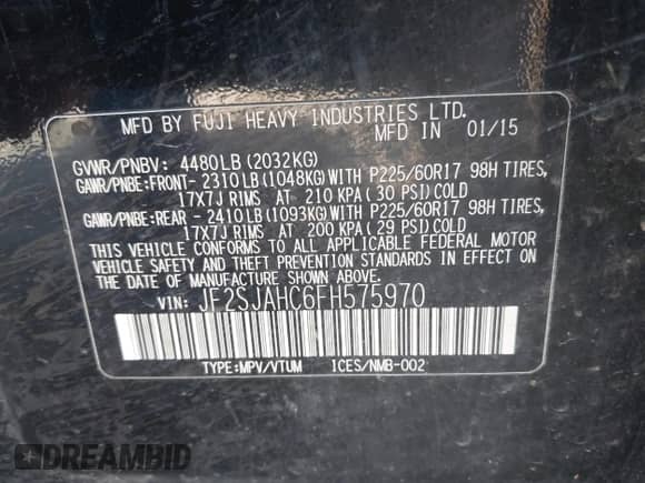 2015 Subaru Forester Limited с VIN JF2SJAHC6FH575970, выставлен на аукционе IAAI как лот 43305721 с пробегом 208 968 миль миль и . История ставок и продаж доступна на DreamBid. Изображение 9.