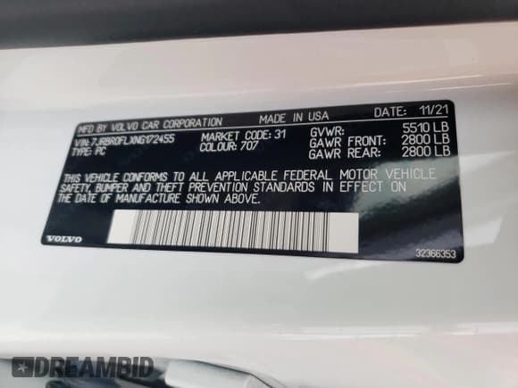 ✅ 2022 Volvo S60 Inscription • VIN: 7JRBR0FLXNG172455 • Lot: 57999615. Listed on Copart with Not provided. Free auction sales archive from the USA and detailed vehicle history report at DreamBid. Image 13.