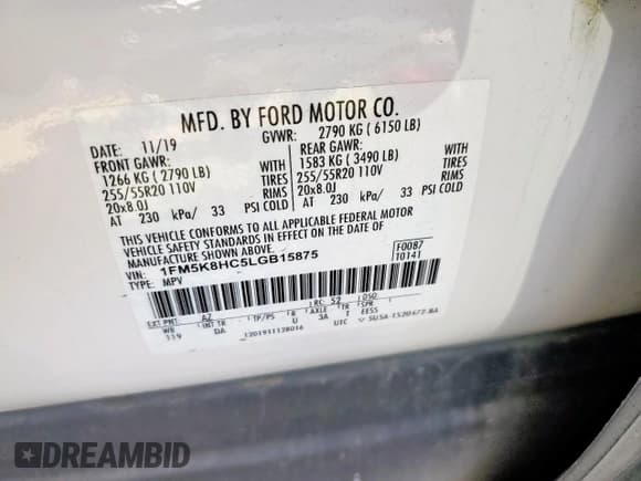 ✅ 2020 Ford Explorer Platinum • VIN: 1FM5K8HC5LGB15875 • Lot: 91619765. Wystawiony na Copart z przebiegiem 133 374 mil. Bezpłatny archiwum sprzedaży aukcyjnych z USA i szczegółowy raport historii pojazdu na DreamBid. Zdjęcie 14.