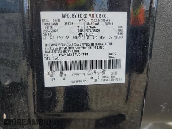 ✅ 2008 Lincoln Mark LT • VIN: 5LTPW18548FJ04788 • Lot: 55920085. Wystawiony na Copart z przebiegiem 233 068 mil. Bezpłatny archiwum sprzedaży aukcyjnych z USA i szczegółowy raport historii pojazdu na DreamBid. Zdjęcie 12.