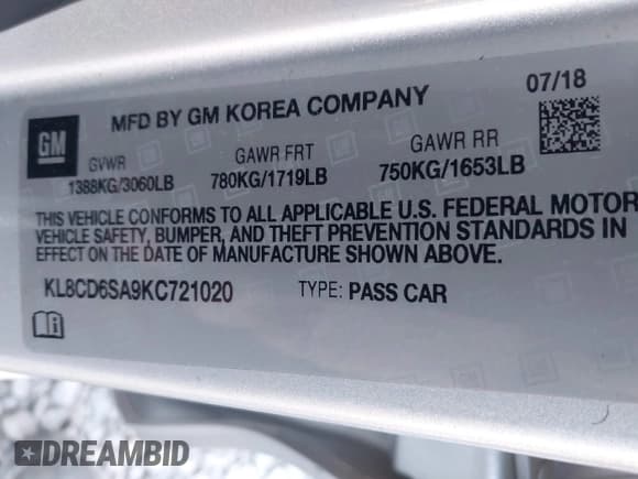 ✅ 2019 Chevrolet Spark LT • VIN: KL8CD6SA9KC721020 • Лот: 43707058. Опубликован ранее на IAAI с пробегом 95 630 миль. Бесплатный доступ к архиву аукционных продаж из США и подробный отчёт об истории автомобиля на DreamBid. Изображение 9.