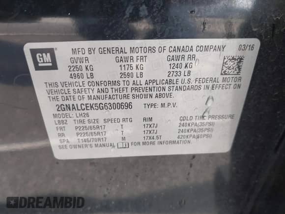 2016 Chevrolet Equinox LT with VIN 2GNALCEK5G6300696, listed as a IAAI auction lot 43433680 with 193,822 mi miles and . Bid and sale history available at DreamBid. Image 9.