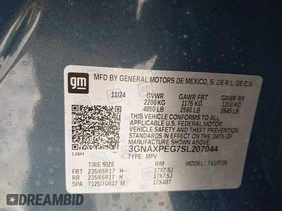 2025 Chevrolet Equinox AWD LT с VIN 3GNAXPEG7SL207044, выставлен на аукционе IAAI как лот 41440925 с пробегом 542 миль миль и . История ставок и продаж доступна на DreamBid. Изображение 9.