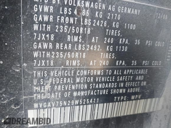 ✅ 2009 Volkswagen Tiguan S • VIN: WVGAV75N29W525411 • Lot: 43030909. Listed on IAAI with 152,930 mi. Free auction sales archive from the USA and detailed vehicle history report at DreamBid. Image 9.